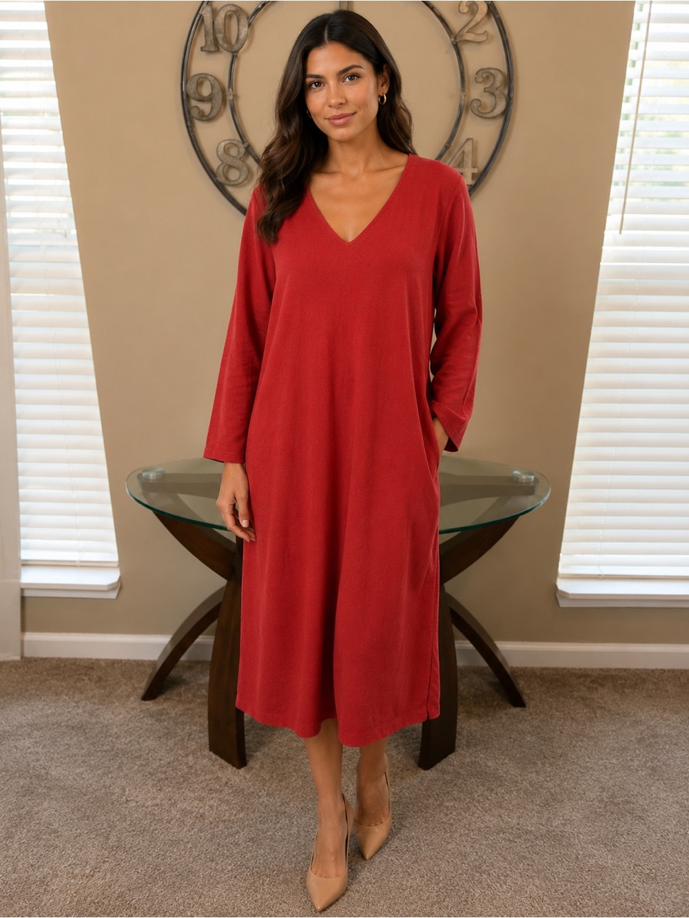 Lafayette 148 New York Elegant Red V-Neck Dress Size 16W NWT